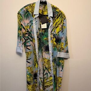 Versace Multicolor Tropical Belted Shirt Dress